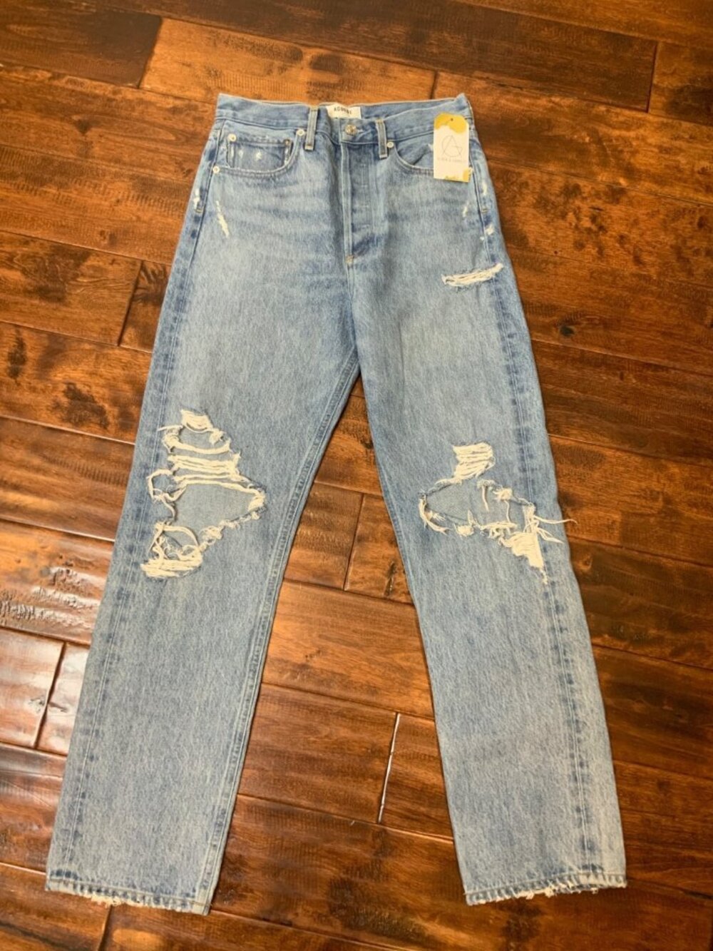 AGOLDE Light Wash 90's Jeans Distressed Blue Denim W/ Button Fly, Size 25